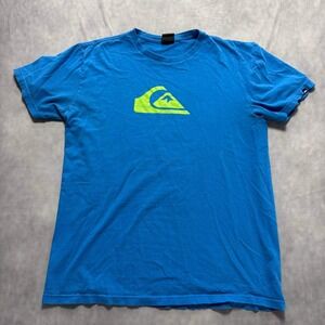 Quiksilver Mens Blue Short Sleeve Graphic T-Shirt Lime Green Logo Size L
